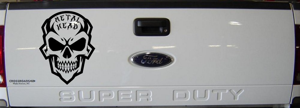 Metal Head Heavy Metal Rock Skull Car or Truck Vinyl Window Decal Sticker (Black)