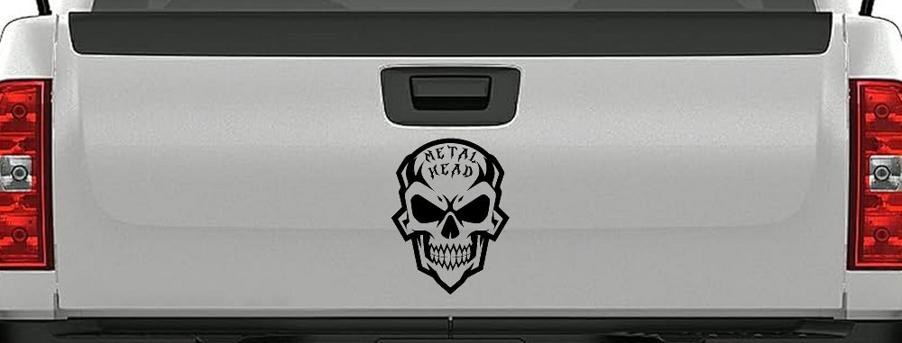 Metal Head Heavy Metal Rock Skull Car or Truck Vinyl Window Decal Sticker (Black)