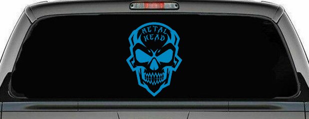 Metal Head Heavy Metal Rock Skull Car or Truck Vinyl Window Decal Sticker (Blue)