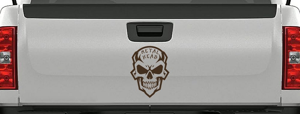 Metal Head Heavy Metal Rock Skull Car or Truck Vinyl Window Decal Sticker (Brown)