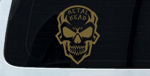 Metal Head Heavy Metal Rock Skull Car or Truck Vinyl Window Decal Sticker (Gold)