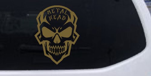 Metal Head Heavy Metal Rock Skull Car or Truck Vinyl Window Decal Sticker (Gold)