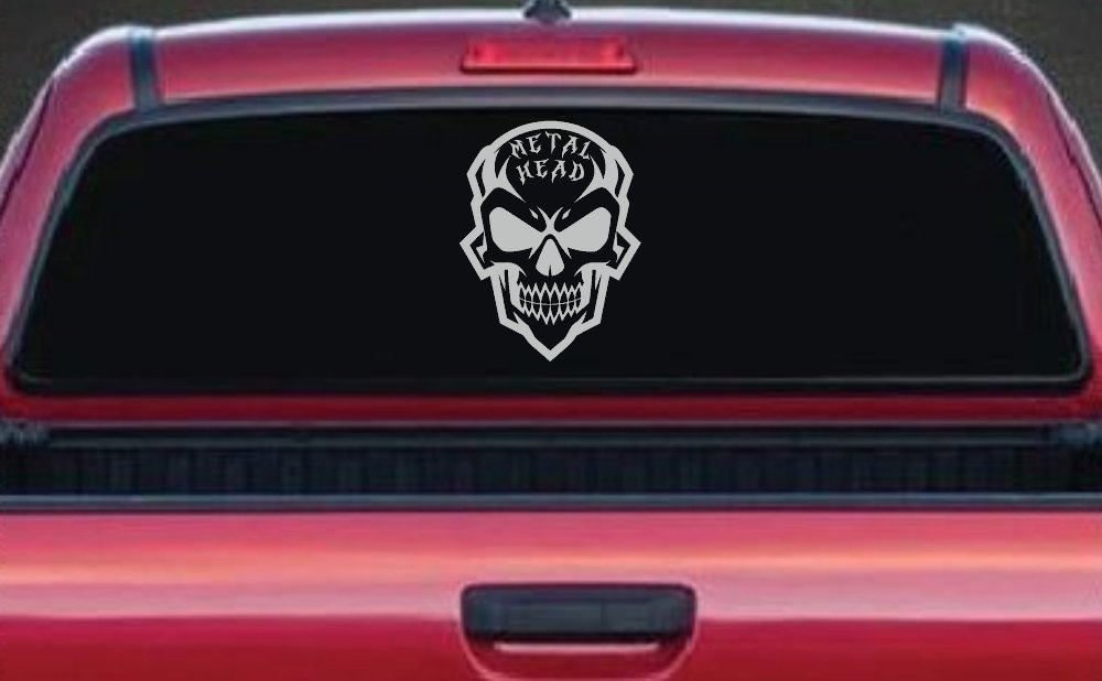 Metal Head Heavy Metal Rock Skull Car or Truck Vinyl Window Decal Sticker (Light Gray)