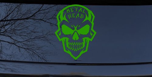 Metal Head Heavy Metal Rock Skull Car or Truck Vinyl Window Decal Sticker (Lime)