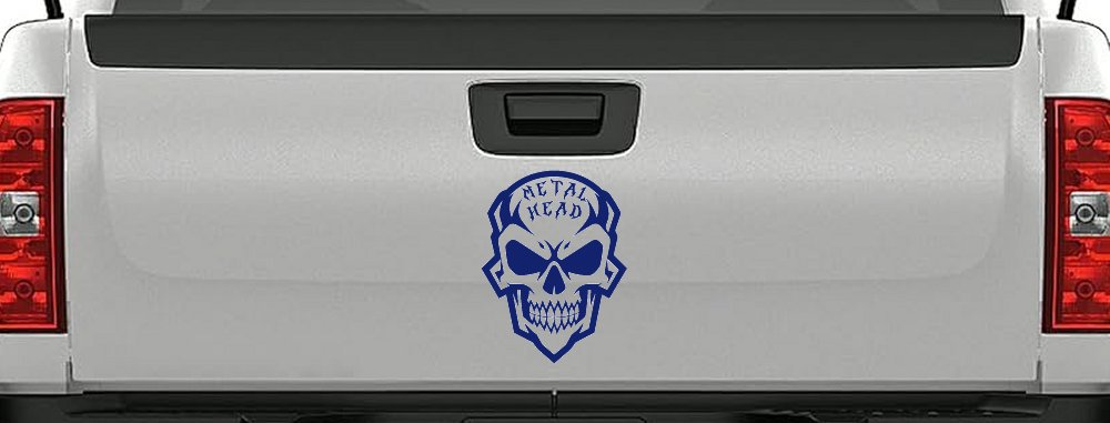 Metal Head Heavy Metal Rock Skull Car or Truck Vinyl Window Decal Sticker (Navy)