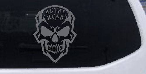 Metal Head Heavy Metal Rock Skull Car or Truck Vinyl Window Decal Sticker (Silver)