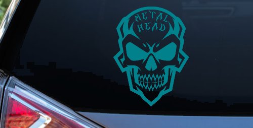 Metal Head Heavy Metal Rock Skull Car or Truck Vinyl Window Decal Sticker (Turquoise Blue)