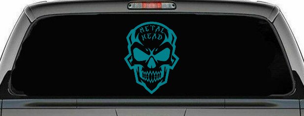 Metal Head Heavy Metal Rock Skull Car or Truck Vinyl Window Decal Sticker (Turquoise Blue)