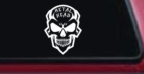 Metal Head Heavy Metal Rock Skull Car or Truck Vinyl Window Decal Sticker (White)