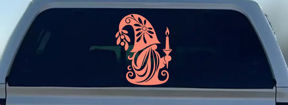 Christmas Gnome Car or Truck Vinyl Window Decal Sticker (Coral)