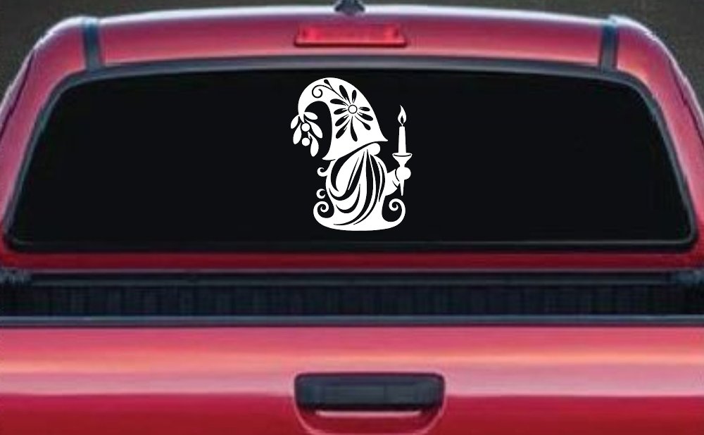 Christmas Gnome Car or Truck Vinyl Window Decal Sticker (White)