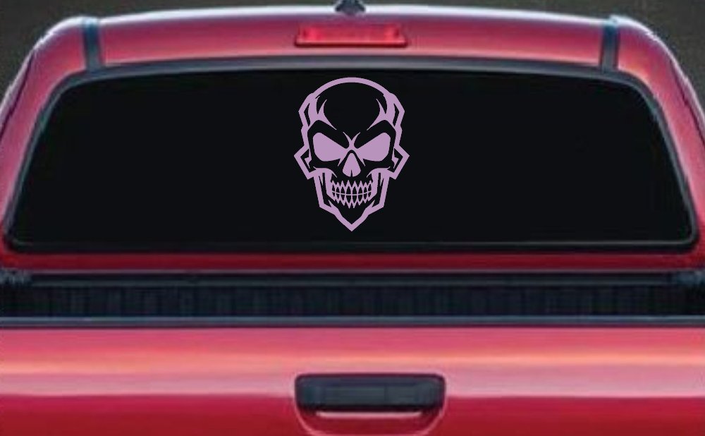 Skull Metal Style Car or Truck Vinyl Window Decal Sticker (Lilac)
