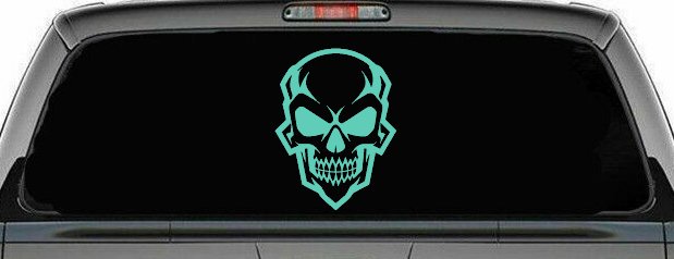 Skull Metal Style Car or Truck Vinyl Window Decal Sticker (Mint)