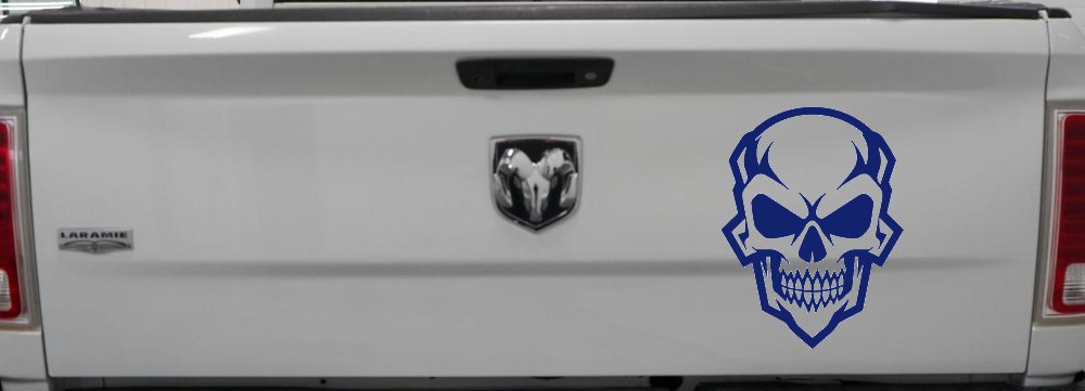Skull Metal Style Car or Truck Vinyl Window Decal Sticker (Navy)