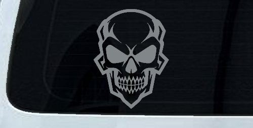 Skull Metal Style Car or Truck Vinyl Window Decal Sticker (Telegrey)
