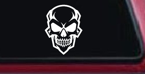 Skull Metal Style Car or Truck Vinyl Window Decal Sticker (White)