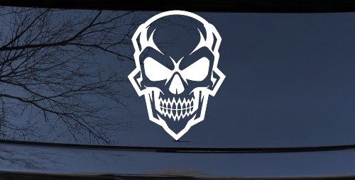 Skull Metal Style Car or Truck Vinyl Window Decal Sticker (White)