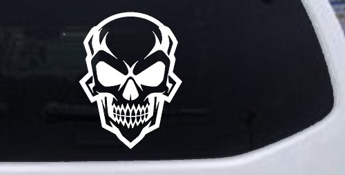 Skull Metal Style Car or Truck Vinyl Window Decal Sticker (White)
