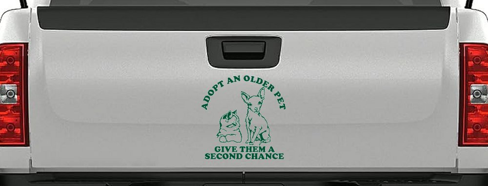 Adopt Older Pets Give Them a Second Chance Car or Truck Vinyl Window Decal Sticker (Dark Green)