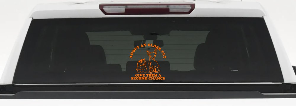 Adopt Older Pets Give Them a Second Chance Car or Truck Vinyl Window Decal Sticker (Orange)