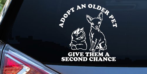 Adopt Older Pets Give Them a Second Chance Car or Truck Vinyl Window Decal Sticker (White)