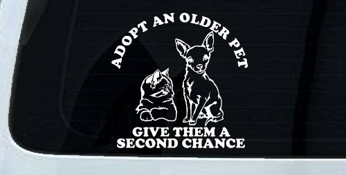 Adopt Older Pets Give Them a Second Chance Car or Truck Vinyl Window Decal Sticker (White)