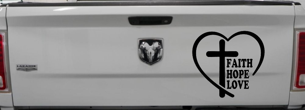 Faith Hope Love With Cross and Heart Car or Truck Vinyl Window Decal Sticker (Black)