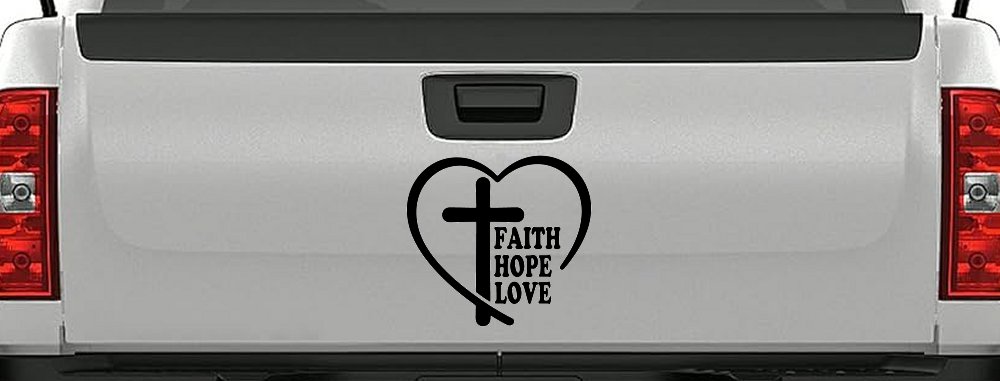 Faith Hope Love With Cross and Heart Car or Truck Vinyl Window Decal Sticker (Black)