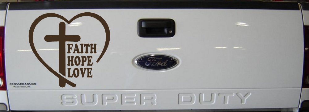 Faith Hope Love With Cross and Heart Car or Truck Vinyl Window Decal Sticker (Brown)