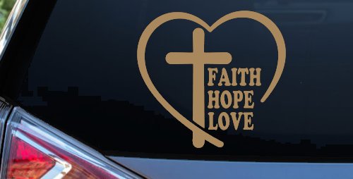 Faith Hope Love With Cross and Heart Car or Truck Vinyl Window Decal Sticker (Light Brown)