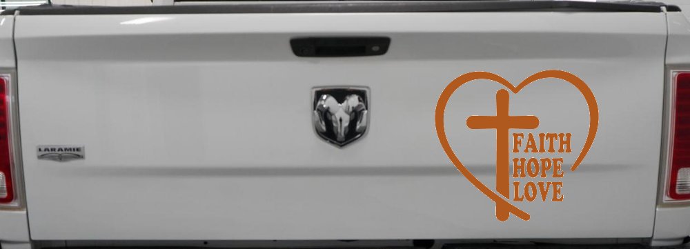 Faith Hope Love With Cross and Heart Car or Truck Vinyl Window Decal Sticker (Nut Brown)