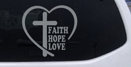 Faith Hope Love With Cross and Heart Car or Truck Vinyl Window Decal Sticker (Telegrey)