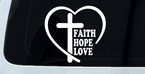 Faith Hope Love With Cross and Heart Car or Truck Vinyl Window Decal Sticker (White)