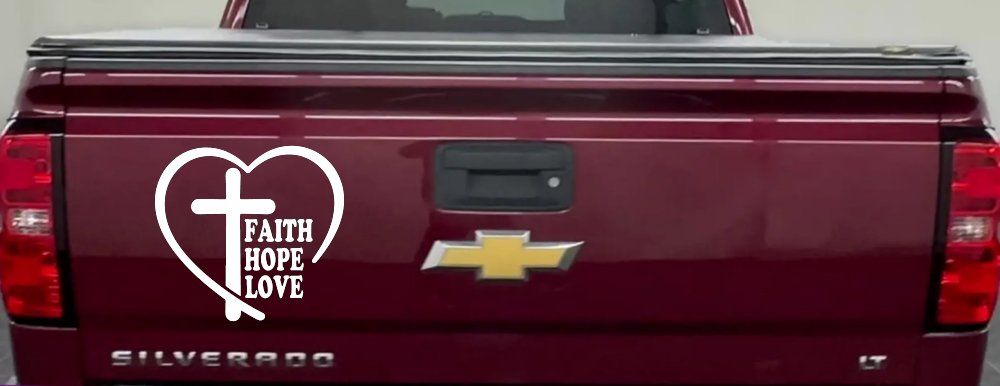 Faith Hope Love With Cross and Heart Car or Truck Vinyl Window Decal Sticker (White)
