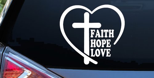 Faith Hope Love With Cross and Heart Car or Truck Vinyl Window Decal Sticker (White)