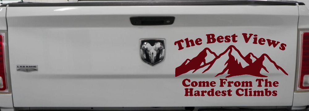 The Best Views Come From The Hardest Climbs in Hiking and Life Car or Truck Vinyl Window Decal Sticker (Purple Red)