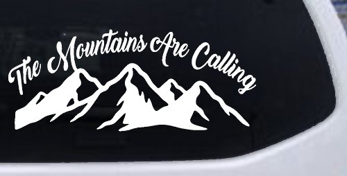 The Mountains Are Calling Car or Truck Vinyl Window Decal Sticker (White)