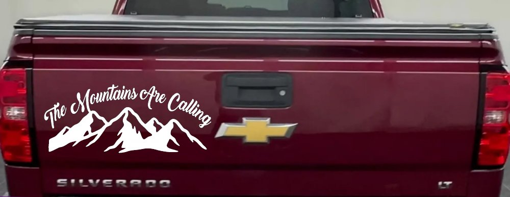 The Mountains Are Calling Car or Truck Vinyl Window Decal Sticker (White)