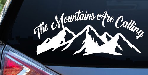 The Mountains Are Calling Car or Truck Vinyl Window Decal Sticker (White)