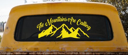 The Mountains Are Calling Car or Truck Vinyl Window Decal Sticker (Yellow)