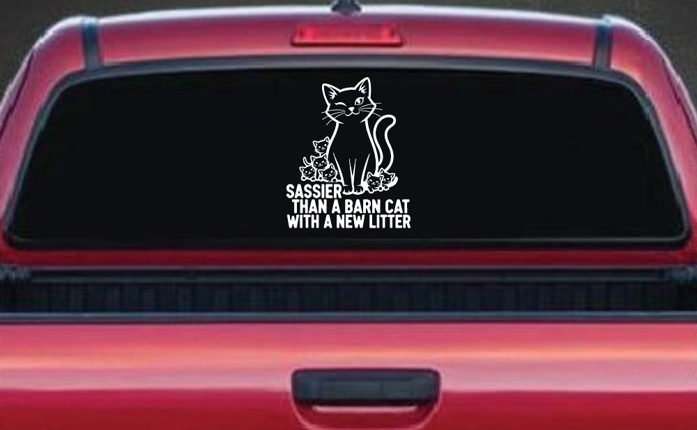 Sassier Than A Barn Cat With A New Litter Car or Truck Vinyl Window Decal Sticker (White)