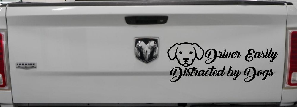 Driver Easily Distracted by Dogs Car or Truck Vinyl Window Decal Sticker (Black)