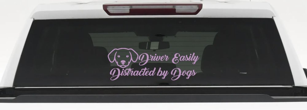 Driver Easily Distracted by Dogs Car or Truck Vinyl Window Decal Sticker (Lilac)