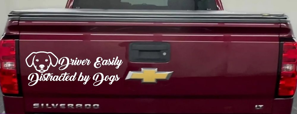 Driver Easily Distracted by Dogs Car or Truck Vinyl Window Decal Sticker (White)
