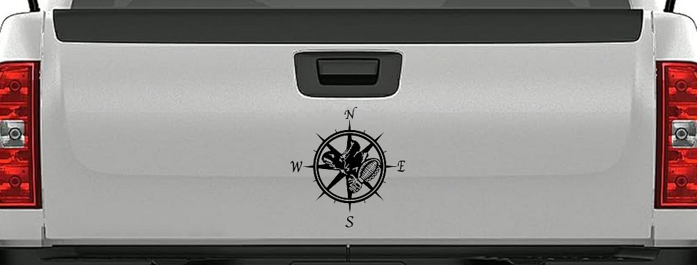 Campass with Hiking Boots Car or Truck Vinyl Window Decal Sticker (Black)