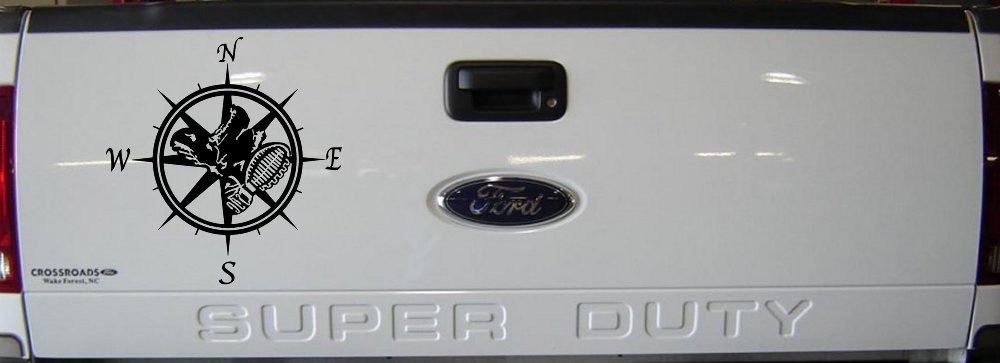 Campass with Hiking Boots Car or Truck Vinyl Window Decal Sticker (Black)