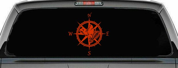 Campass with Hiking Boots Car or Truck Vinyl Window Decal Sticker (Orange Red)