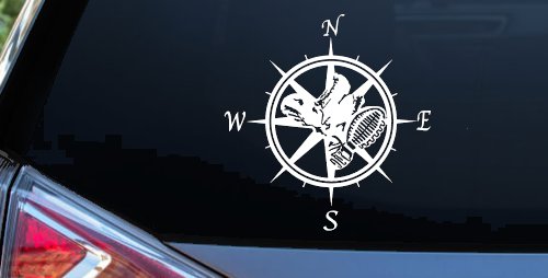 Campass with Hiking Boots Car or Truck Vinyl Window Decal Sticker (White)