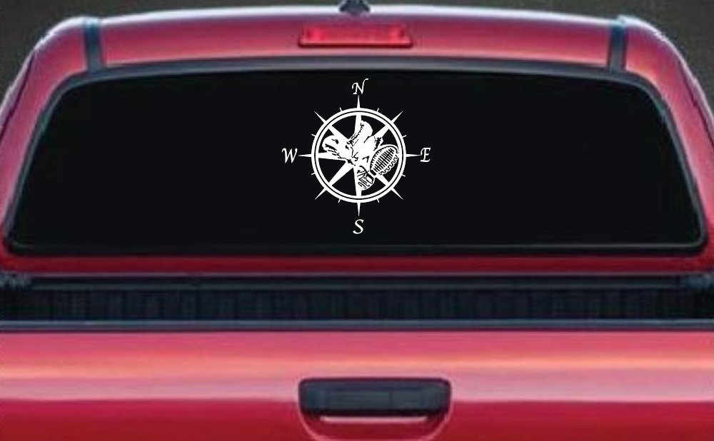 Campass with Hiking Boots Car or Truck Vinyl Window Decal Sticker (White)
