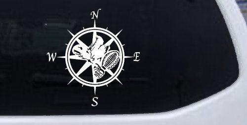 Campass with Hiking Boots Car or Truck Vinyl Window Decal Sticker (White)